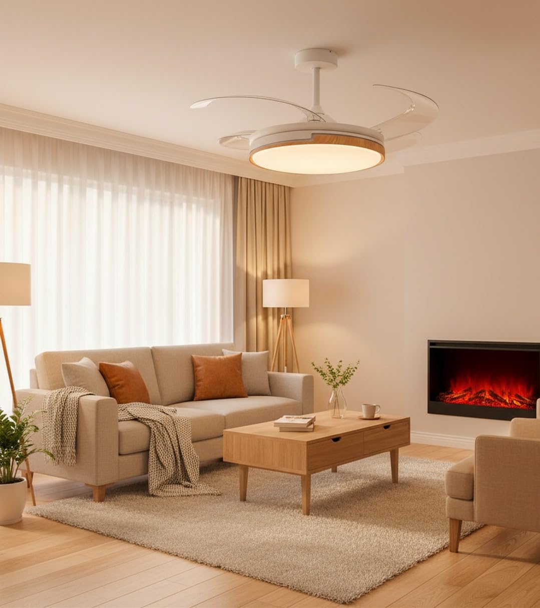BEL AIR HOME Ventilador de Techo ROBIN, Blanco Madera