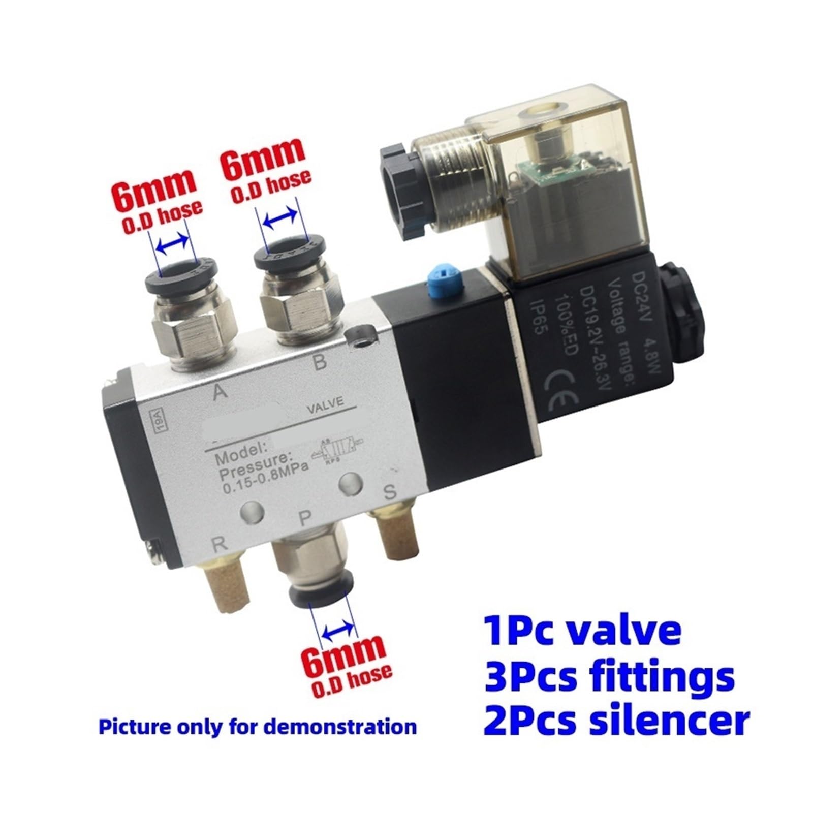 Válvula neumática de Aire 4V310-15, 2 Posiciones, 5 vías, 4V310-10, 12 V, 24 V, 110 V, 220 V, válvula solenoide de Aire, válvula magnética eléctrica(with 6mm Fitting,AC220V)