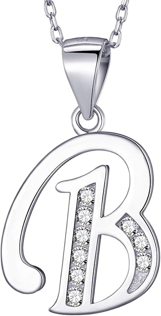 MASADA 925 Sterling Silver Letter Necklace - Initial Pendant with Zircon Stones - Personalised Alphabet, Teens & Girls - 46 cm - 18 inch Chain in Velvet Bag