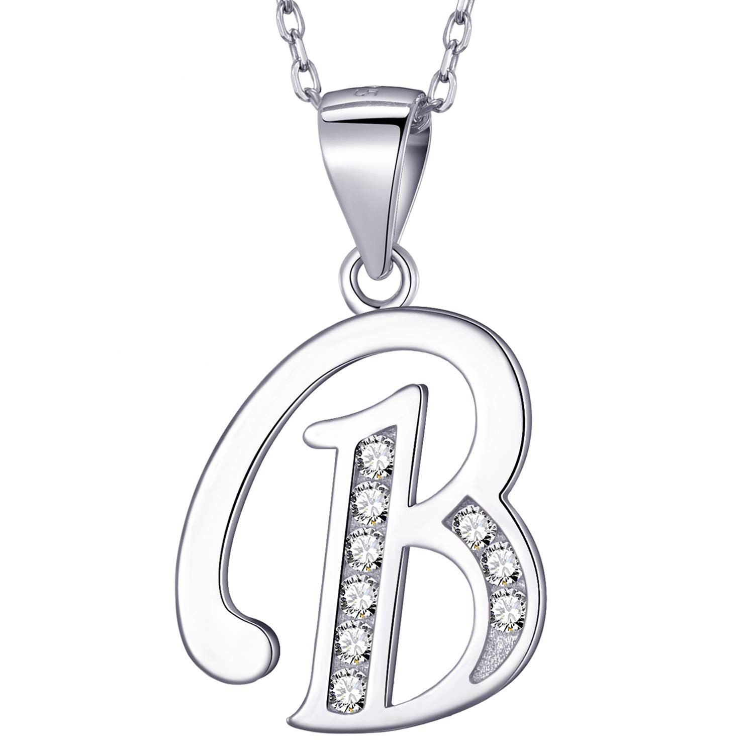 MASADA Collana in Argento 925 - Ciondolo Lettera Iniziale con Pietre Zircone - Iniziali Nome per Donna e Ragazza - Catena 46 cm Confezione Borsa in Velluto