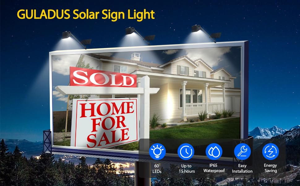 Image of Solar Billboard Light, 1200 Lumen 60 LEDs Sign Lights Outdoor, 12000 mAh IP65 Waterproof Commercial Light for Real Estate Signs, Business, Advertisement, Billboard, HOA, High Way Signs