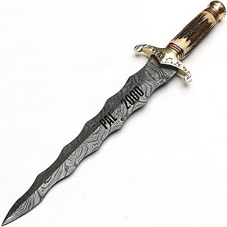 PAL 2000 KNIVES SW-8888 Handmade Damascus Steel 20 Inches Vivi Double Edge Hunting Knife Stag Horn Handle with Sheath - PAL 2000 KNIVES