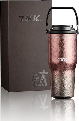 Miniatura 11 de TKK Vaso interior de titanio puro de 24 onzas con tapa con pajilla, taza aislada al vacío, taza de viaje de doble pared con asa, apto para Sombra de