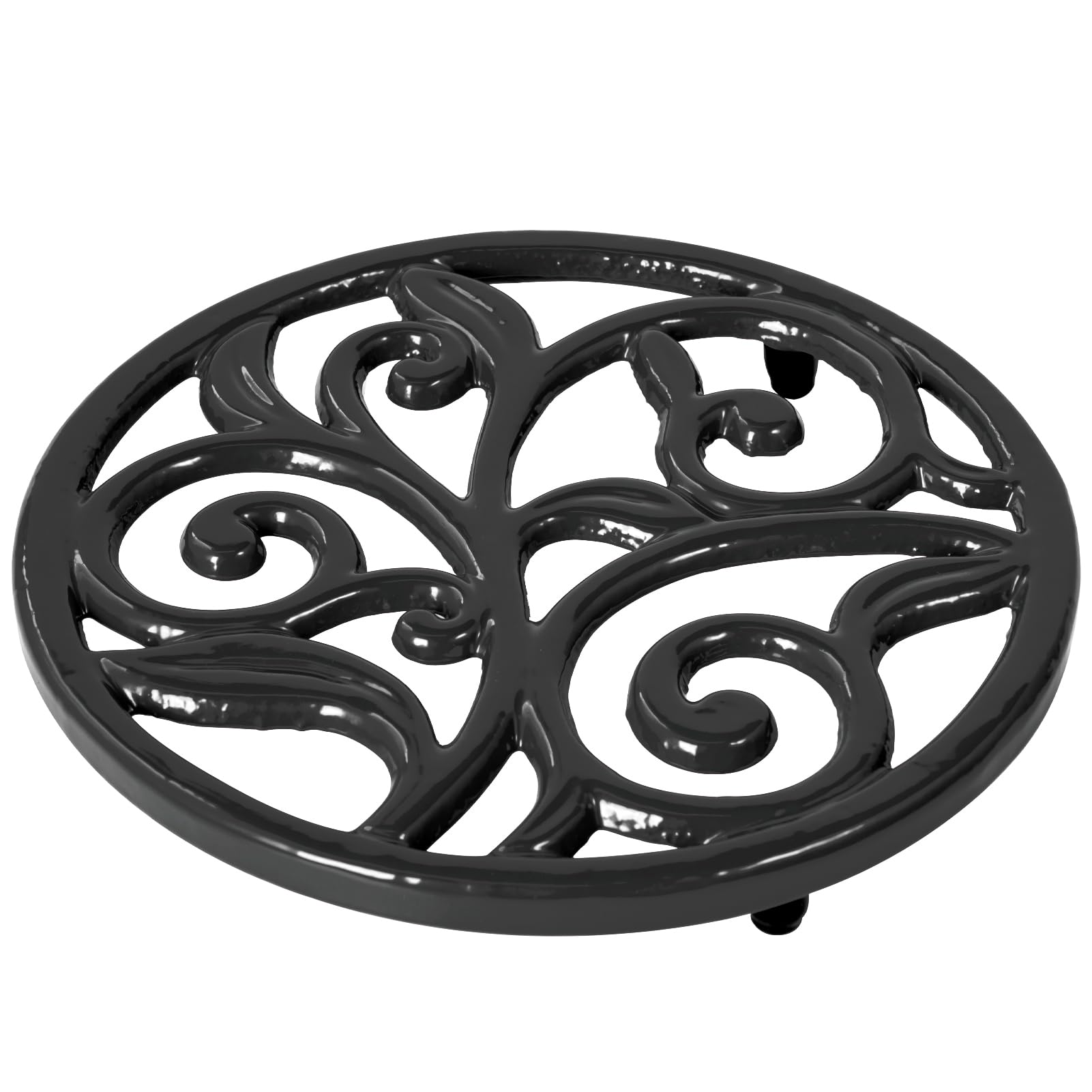 JOGREFUL Cast Iron Trivet Mats, Kitchen Pot Holders to Portect Table/Countertops, Heat Resistant Mats for Teapot/Hot Dishers/Plates, Vintage Mats with Weighted-Base, Vine Pattern, Black โ image 1
