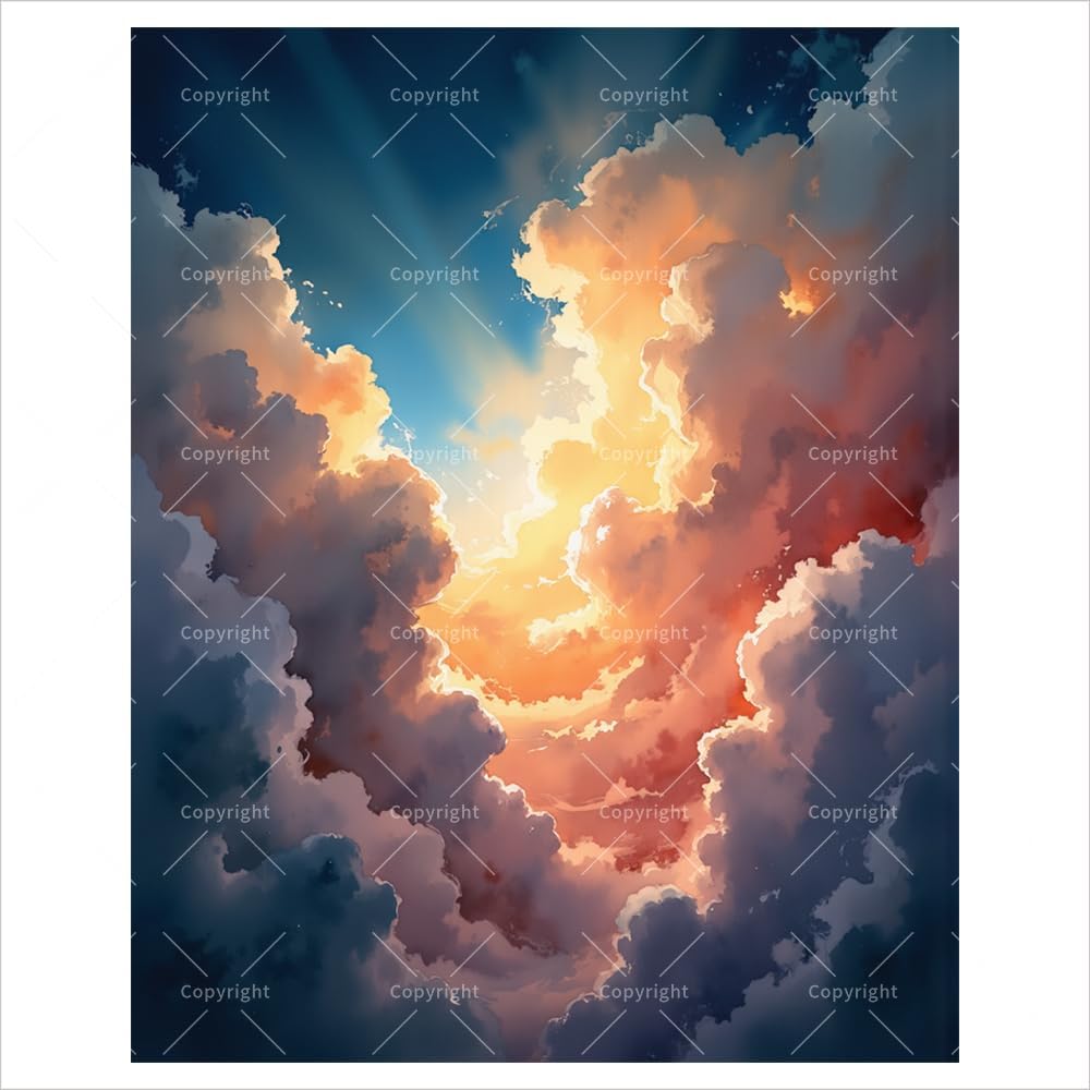 Sky Paint by Numbers Kit for Adults - DIY Dramatic Clouds and Sunlight Painting on Canvas 16x20 inches, Frameless Acrylic Paint Set, Suitable for Beginners, Art for Home Decoration or Gifts