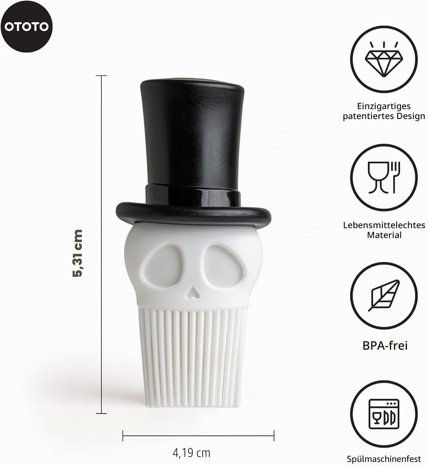 Skully Backpinsel von OTOTO – Silikon-Backpinsel, Küchenbürste, gruselige Geschenke, Totenkopf-Küchenzubehör