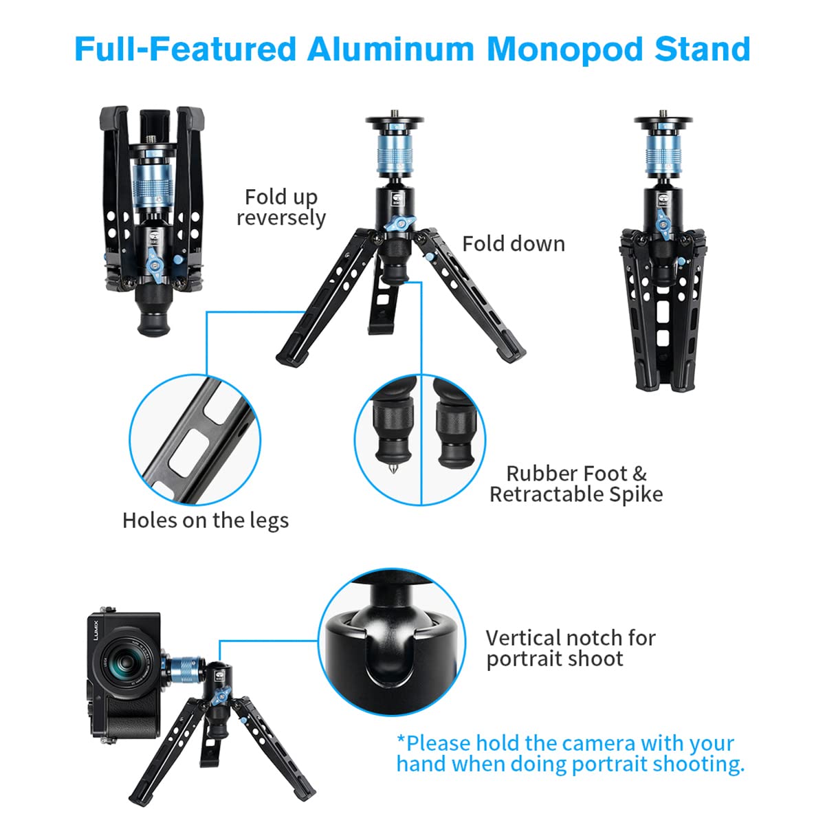 SIRUI P-36 Kit, Aluminum Tripod Base and Adapter, SIRUI Monopod Support with Quick Release, Foldable Feet, Vertical Notch (Tripod Base and Adapter only)