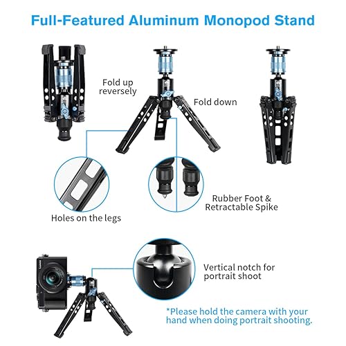 Miniatura 4 de SIRUI Kit P-36, base y adaptador de trípode de aluminio, soporte monopie SIRUI con liberación rápida, pies plegables, muesca vertical (solo base y