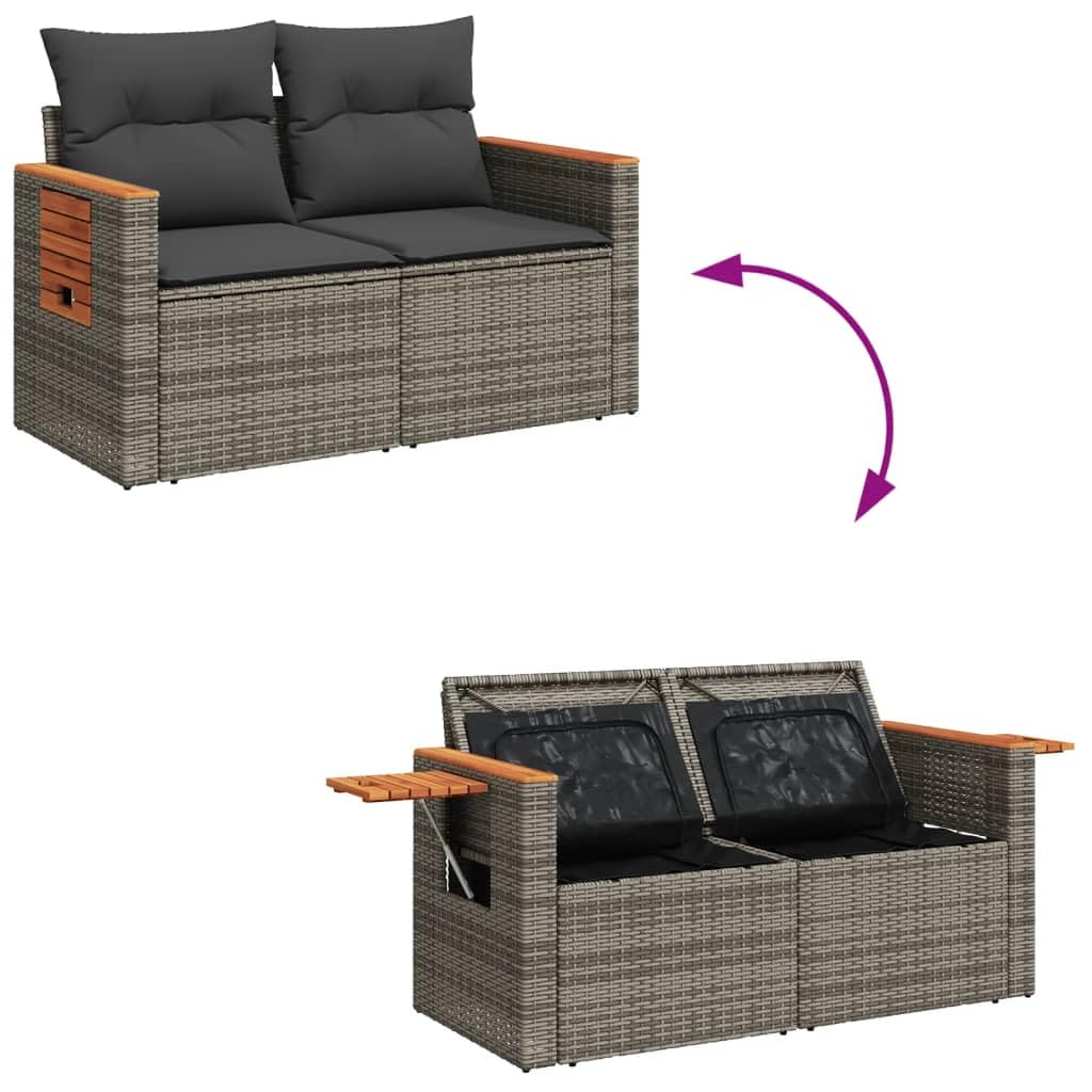 IKAYAA Divanetto da Esterno 2 Posti con Contenitore Divano da Giardino in Polyrattan Salotto da Giardino in Polyrattan Set da arredo per Esterno con Cuscini-Grigio-2 pz