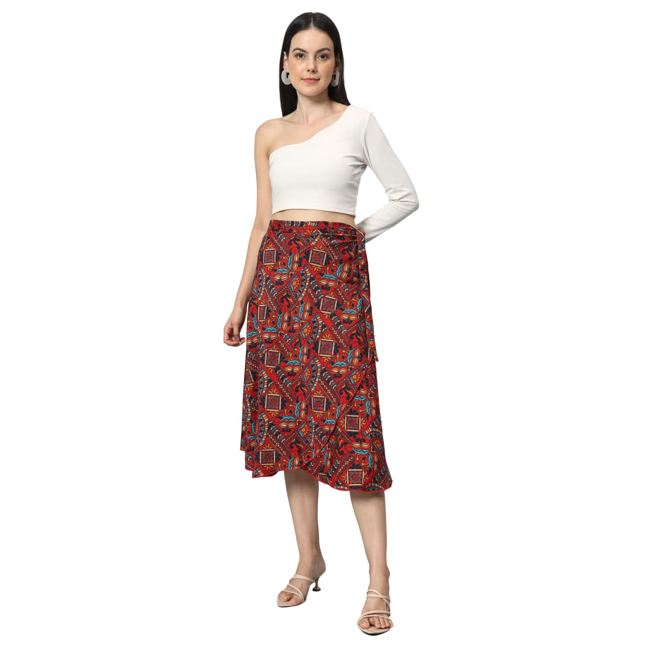 Rangriti Women's Boho Skirt High Low Split Summer Beach Midi Wrap Skirts in neutral