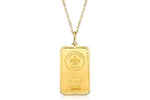 Checkerboard Fleur-de-Lis 2-Gram Gold Ingot Pendant Necklace with 14k Yellow Gold Border