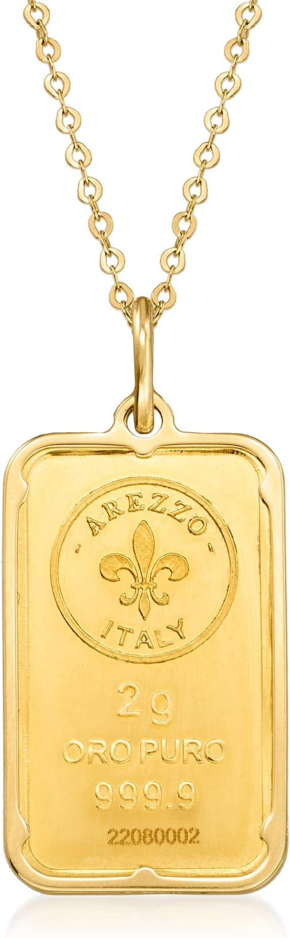 Ross-Simons Italian 24kt Yellow Gold Fleur-De-Lis 2-Gram Ingot Pendant Necklace With 14kt Yellow Gold Frame