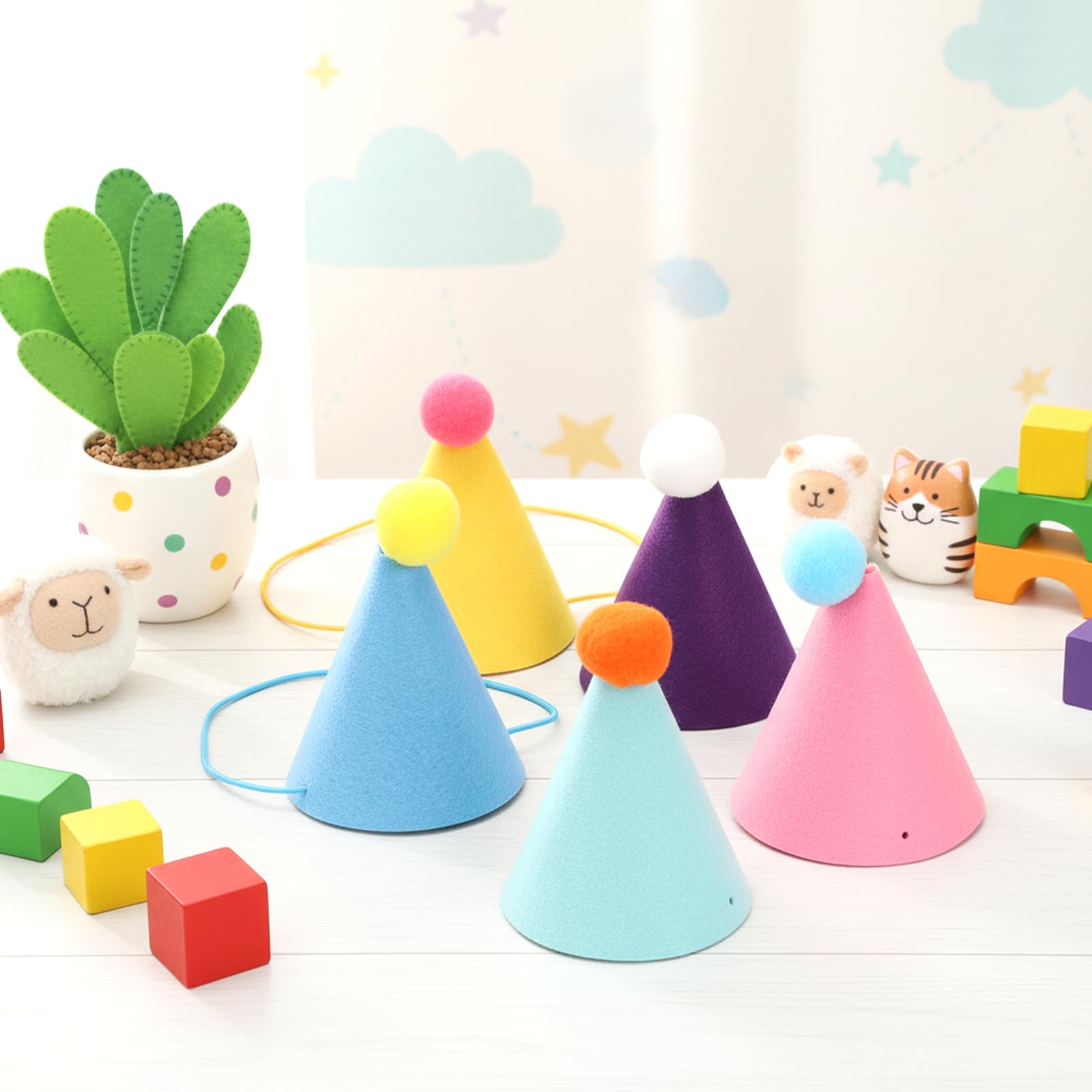 12 mini cappelli colorati per feste, graziosi cappelli per cani con pompon per gattini, conigli, cani e animali di peluche