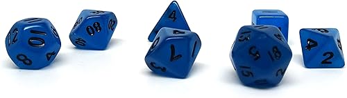 Mini colección de dados poliédricos de 0.394 pulgadas - Incluye un D20, D12, D10, D8, D6, D4 y D00 (azul profundo)