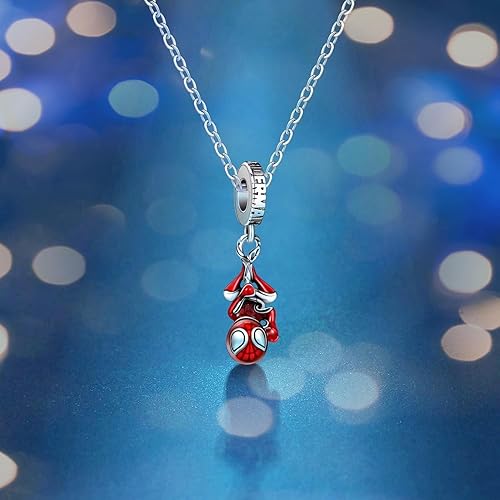 Miniatura 3 de LAZIVEOI Juego de collar de Spiderman, collar con dije de Spidey rojo con chapado en plata, cadena de cable no deslustre con cierre deslizante para