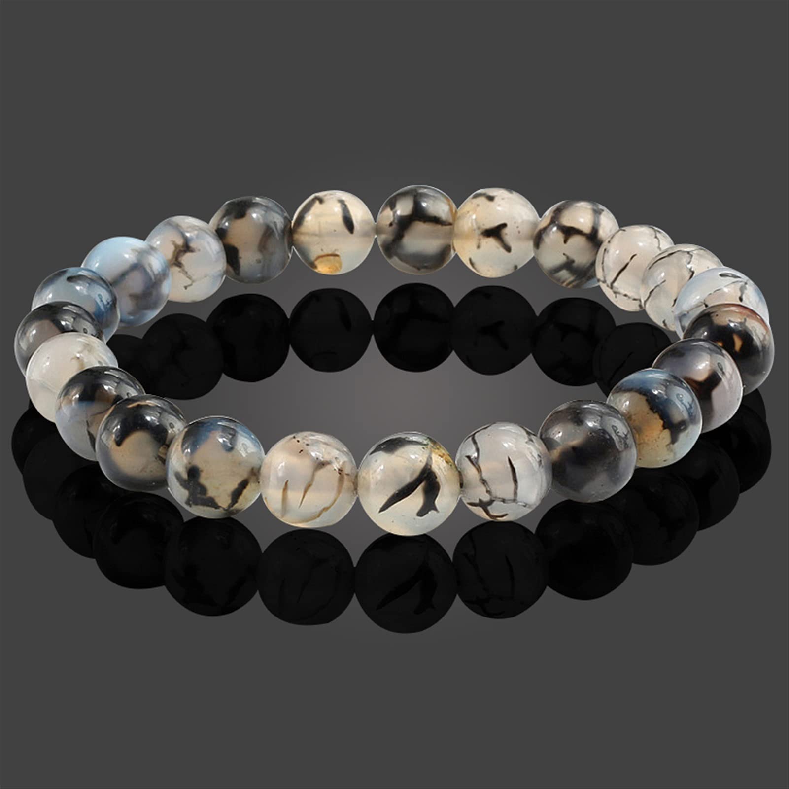 Naturstein-Armband, modisch, 8 mm, Naturstein-Armbänder, Armreifen für Damen und Herren, Schwarze Perlen, Stretch-Schmuck, Armband-Schmuck