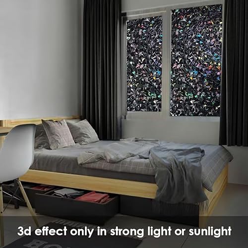 Miniatura 3 de Donox Película de privacidad para ventana, calcomanías de vinilo 3D, calcomanías de vinilo 3D, calcomanías de arco iris, no adhesivas, vinilo