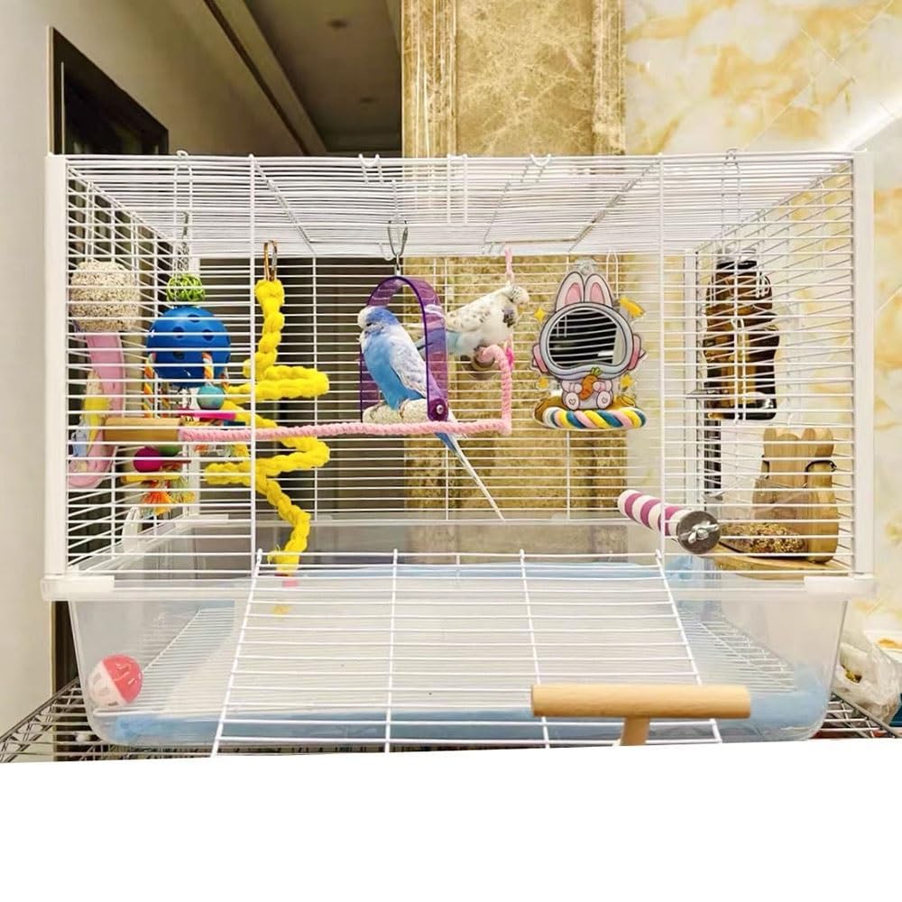 Klatka dla ptaków Duża klatka dla papug, podniesiona rama, zapobiega rozpryskiwaniu, przezroczysty widok, papuga falista Java Sparrow Dom dla zwierząt