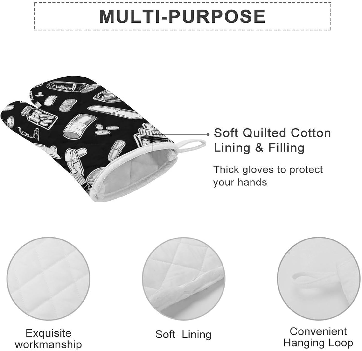 Bottles And Plaster Oven Mitts Set of 2 Non-Slip Heat Resistant Kitchen Gloves for Kitchen Cooking Baking Grilling BBQ