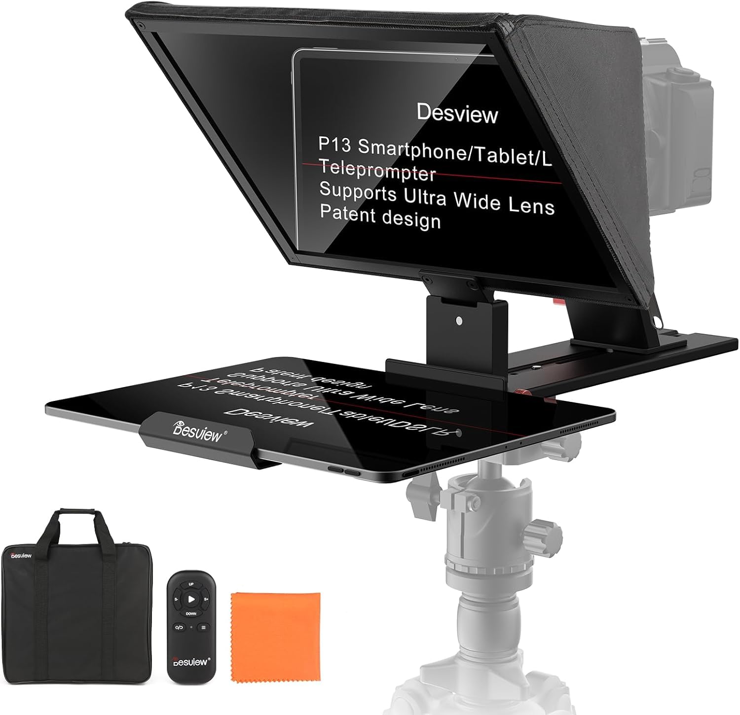 Desview P13 Teleprompter 13 Zoll, ohne Montage, für Kamera und Smartphone | Tragbarer 13-Zoll-Teleprompter für Kamera und Smartphone mit schnellem Aufbau