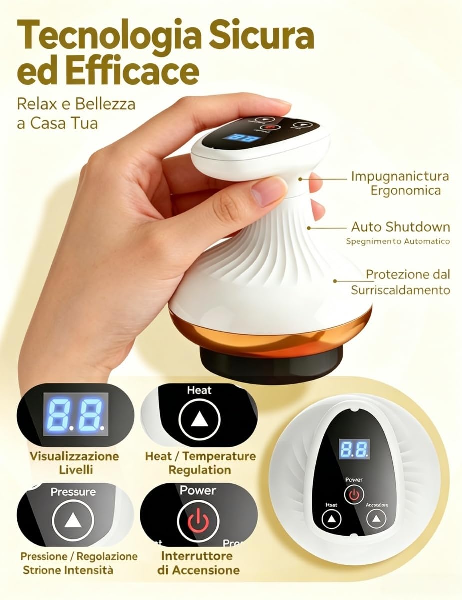 Vacuvia Cellulite Massager, Massaggiatore Anticellulite Vacuum 4 in 1, Aspirazione, Calore e Luce Rossa per Pelle Più Tonica e Riduzione Cellulite per Pelle Più Tonica