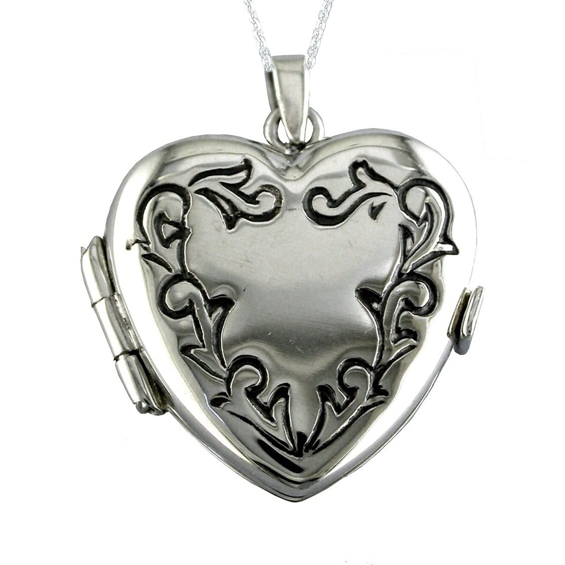 Collar Guardapelo Corazón Cenefa en Plata de Ley 925, con Estuche y Cadena