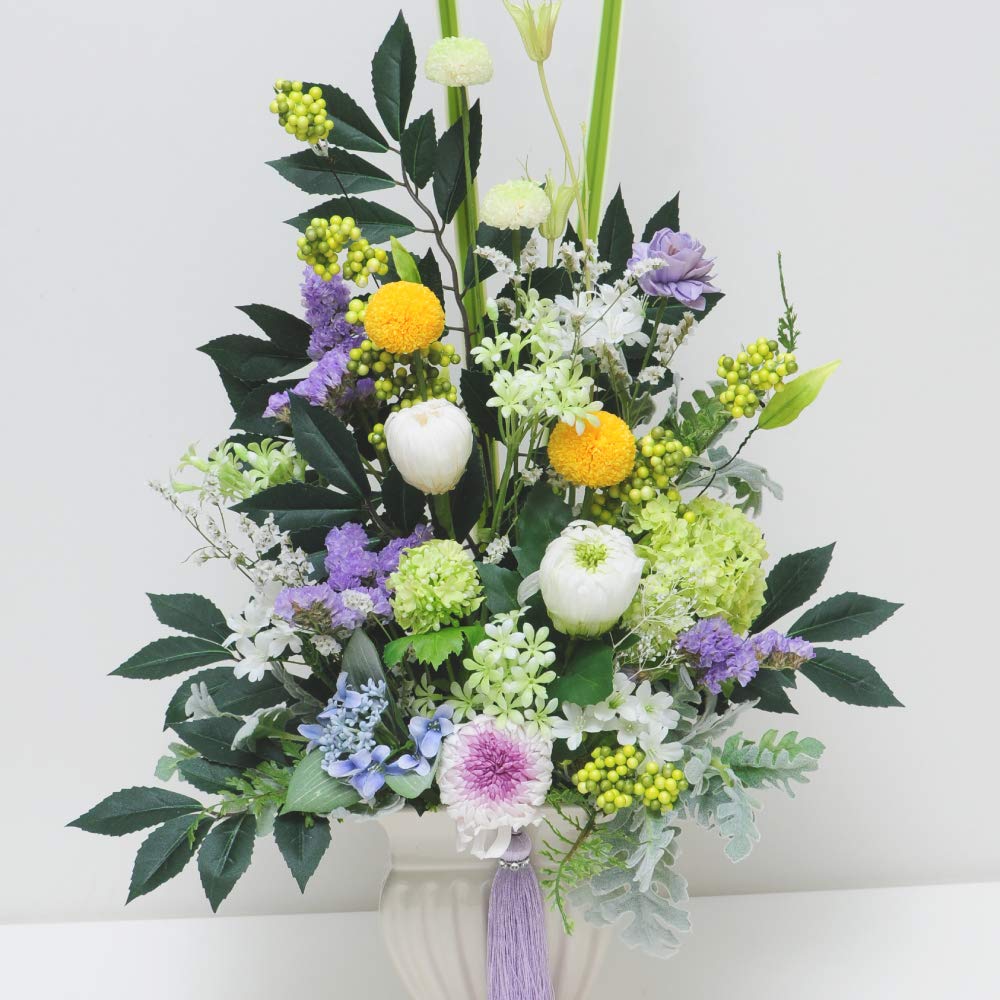 プリザーブドフラワー仏花　一対　お供え花　命日　一周忌　三回忌　花器付き 仏花 プリザーブドフラワー 仏壇用 琴 お供え 初盆 花 49日 法事