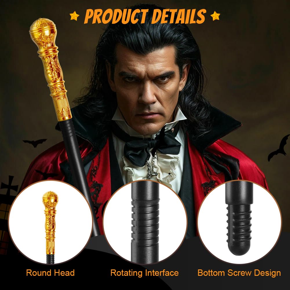 AUYAO Round Scepter Creative Three Section Wand Halloween Prop Cane for Christmas Carnival Cosplay Stage Performances and Parties Costume Prop(Gold-80cm) - Image 3