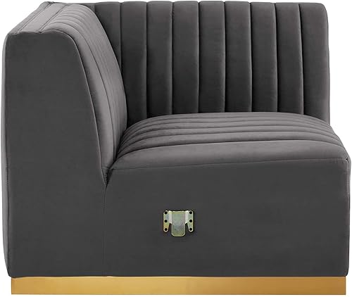 Miniatura 44 de Modway Conjure - Sofá seccional tapizado de terciopelo de alto rendimiento, con canal, silla sin brazos en negro y gris Negro-Gris,Negro
