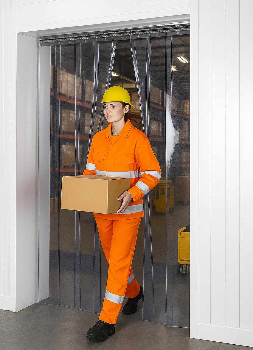 PVC Strip Curtain Complete Kit - Ideal for Pedestrian Door/Chiller/Coldroom (1m x 2.5m) - Factory Chiller Butcher Pest Control Curtain - 200mm x 2mm Material