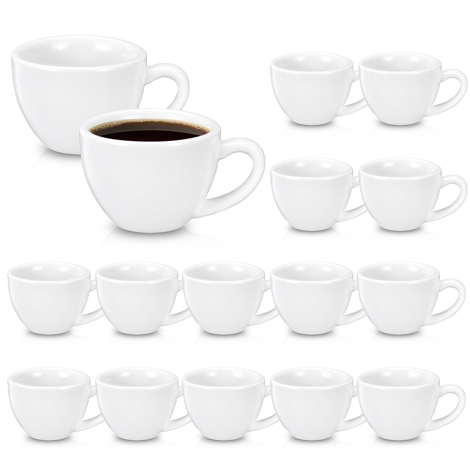 DHNDO 16 Pack White Porcelain Espresso Cups, 130ml Small Coffee Cup Bulk