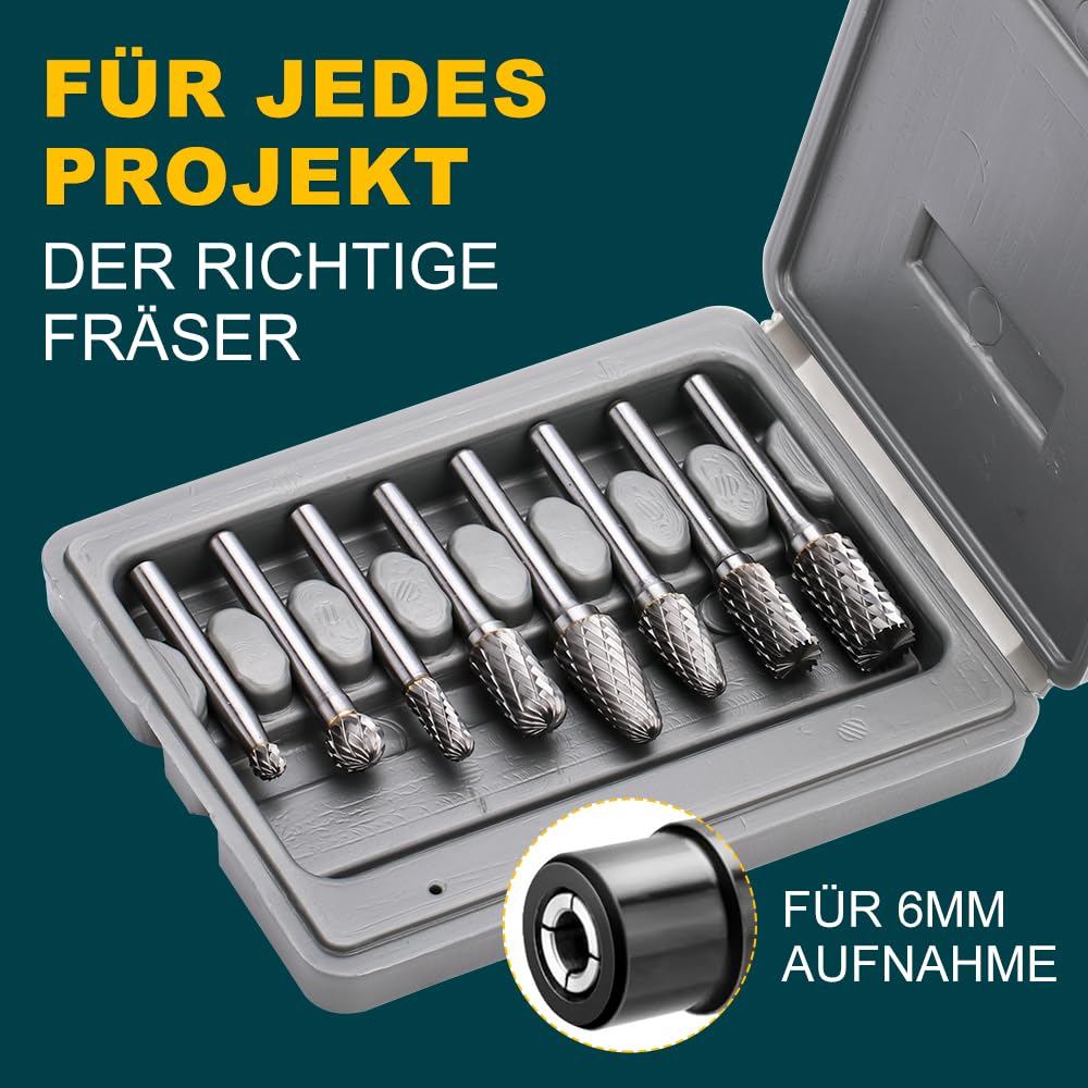 Juego de fresas de metal duro con vástago de 6 mm, 8 piezas de fresado, fresa rotativa para grabado de madera, lijado y pulido de metal