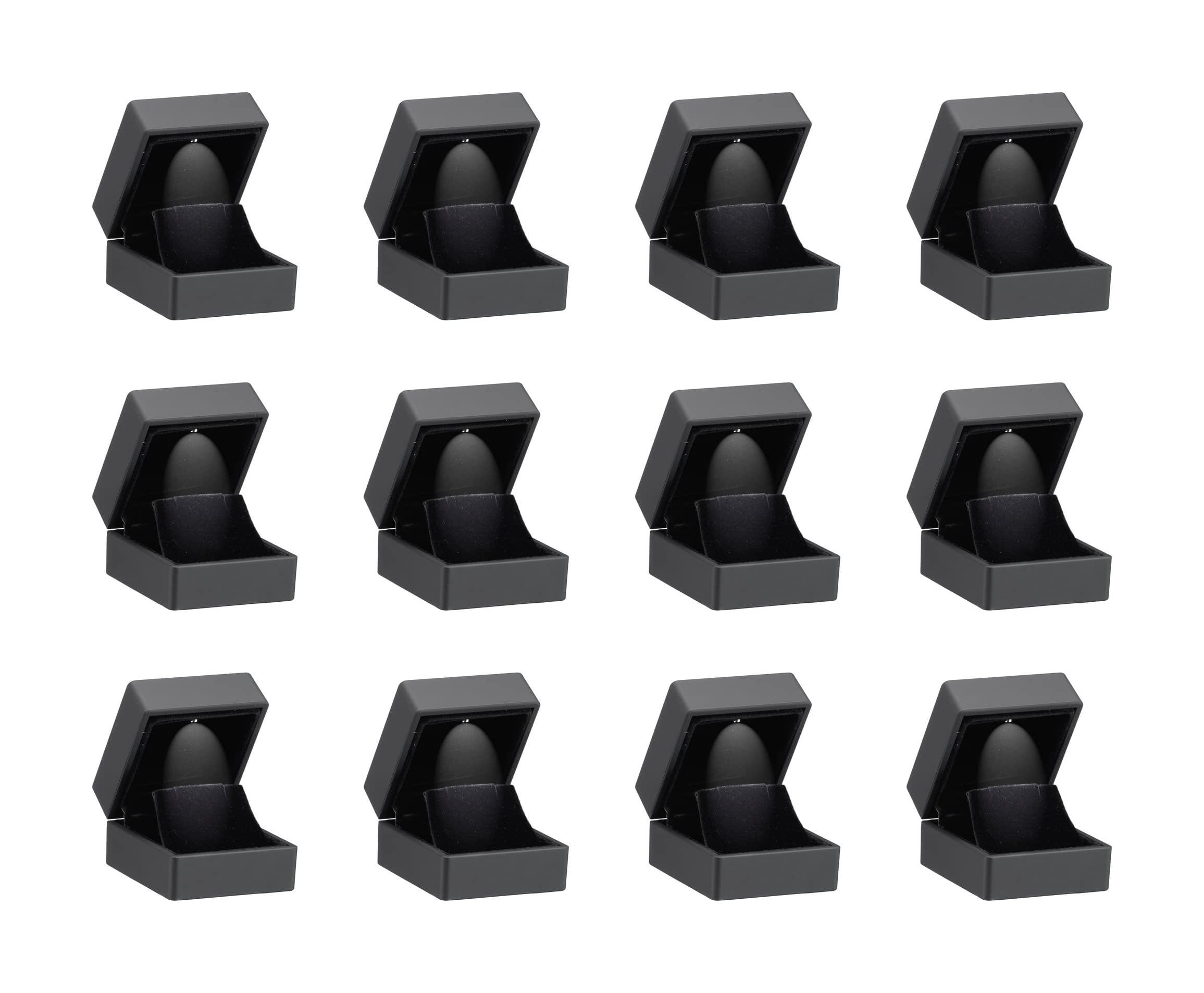 Allure - Bulk Case Of 12 - Luxury Earring Boxes With LED Light, Square Shaped Elegant Diamond Earring Case, For Unique Proposal Or Wedding, Small, Black Velvet Interior Jewelry Display Gift Box.