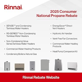 Rinnai RX199iN Tankless Water Heater: 11.1 GPM, 199K BTU, Natural Gas/Propane, Indoor/Outdoor, 98% UEF Efficiency
