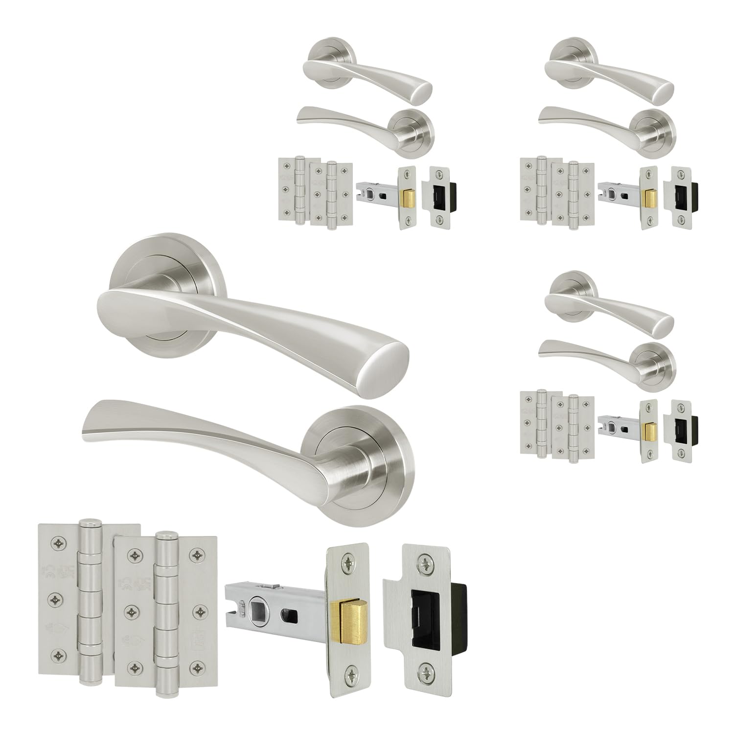 EAI Satin Nickel Door Handles with Latches and Hinges, 4 Pack - Novoli