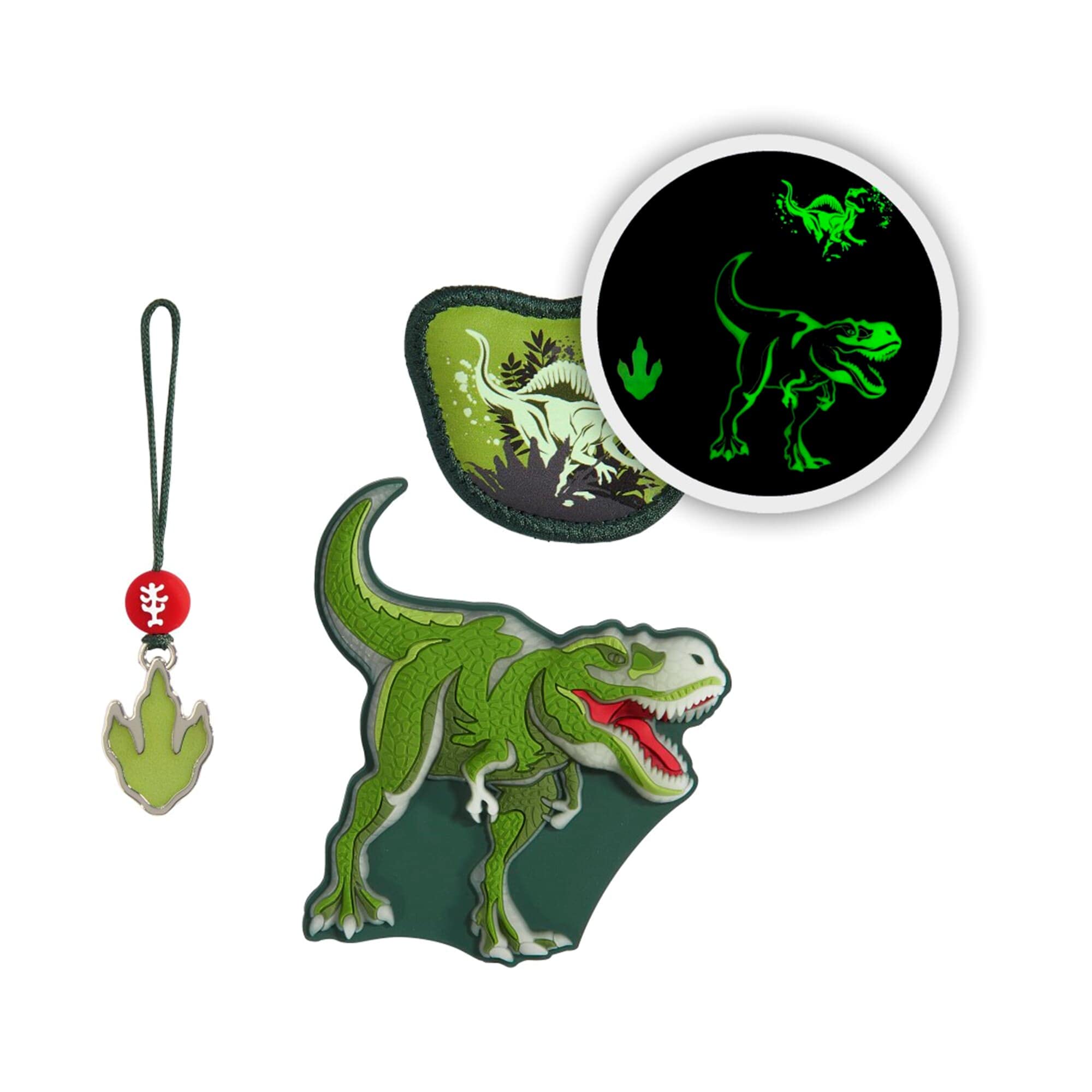 Step by Step Magic MAGS Glow Dino Night Tyro, grün, 3-teilig, Glow in the Dark-Effekt & wechselbare Motive, 2 Magnet-Applikationen und 1 Anhänger, Ergänzung für Schulranzen oder Rucksack