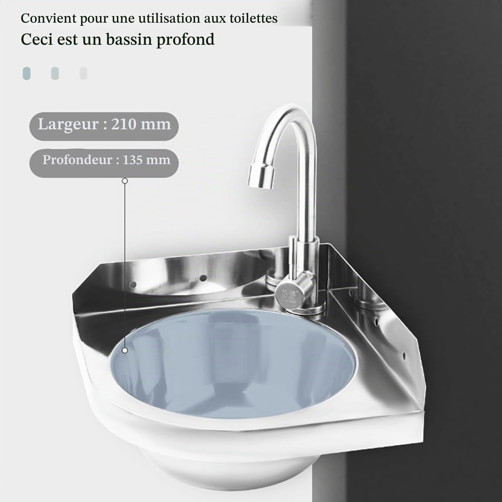 Éviers d'angle en acier inoxydable,Petit Évier Cuisine 1 Bac Mural,Lavabo de Salle de Bain Vasque avec Chaud et froid Robinet,Mini Lave-Main,pour L'intérieur et à L'extérieur, WC Jardin