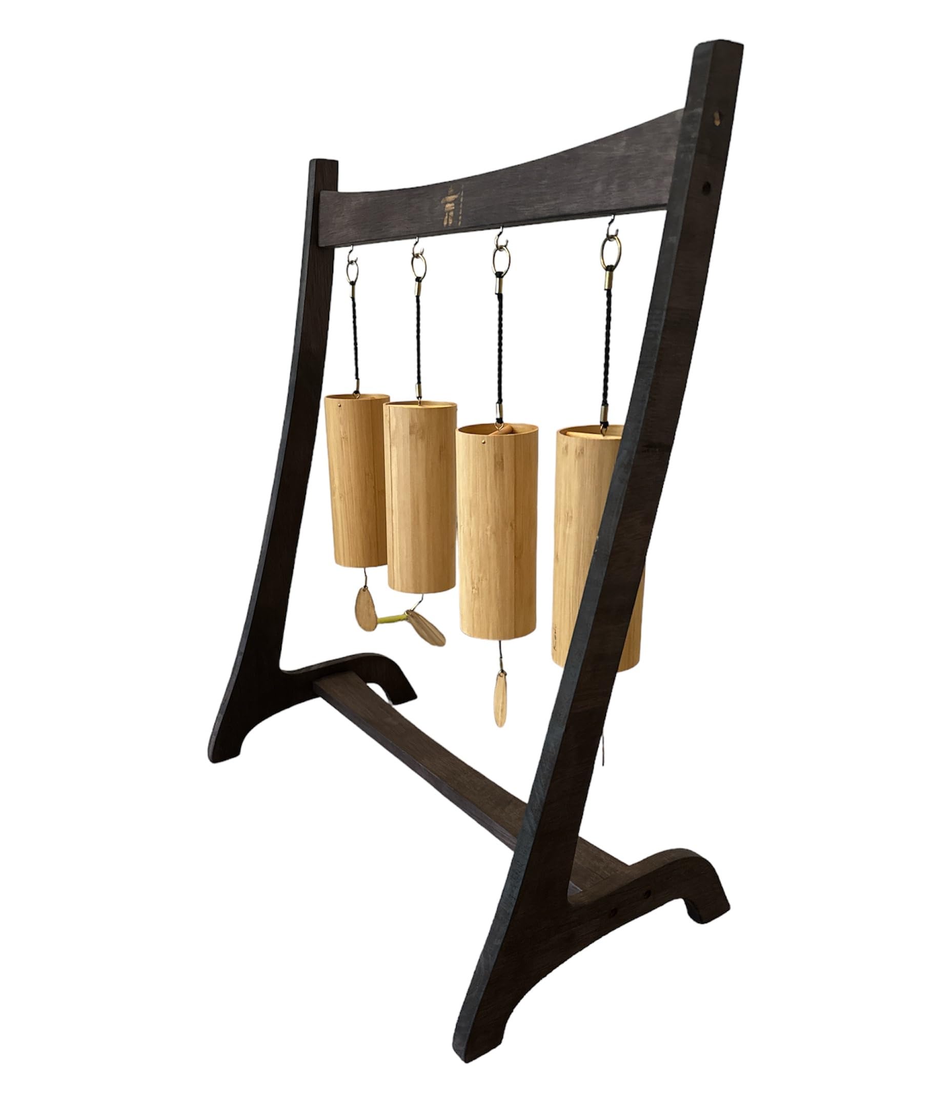 INUK Premium Windspielständer aus Holz - Display für Koshi Chimes - Elegante Indoor Decor Halterung - 4 Haken - Dunkles Holz