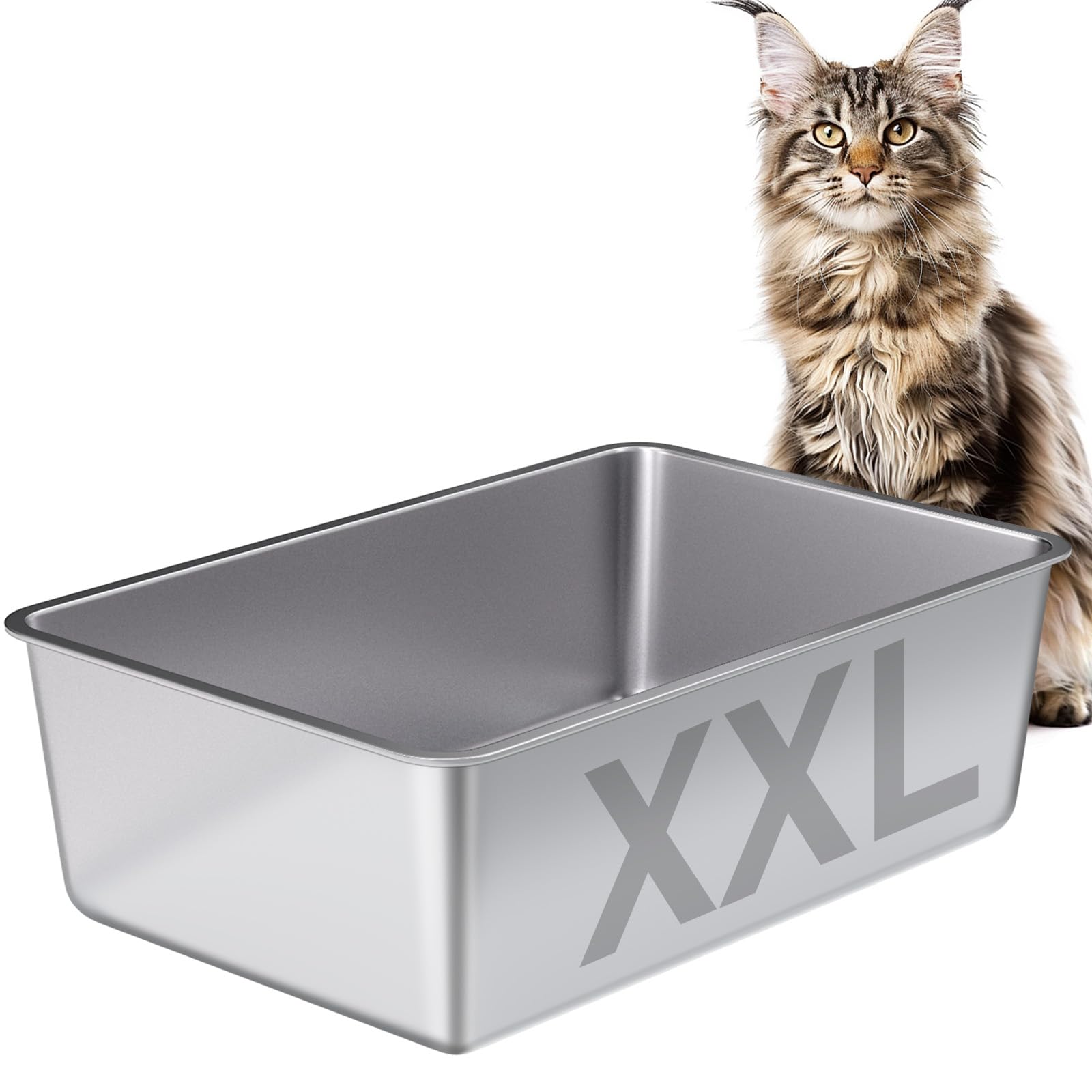 Large Stainless Steel Cat Litter Box-Metal Litter Box for Cats, High Sided Metal Litters Boxes, No Smell, Non Stick, Easy Clean, Odor Proof, Indoor Outdoor