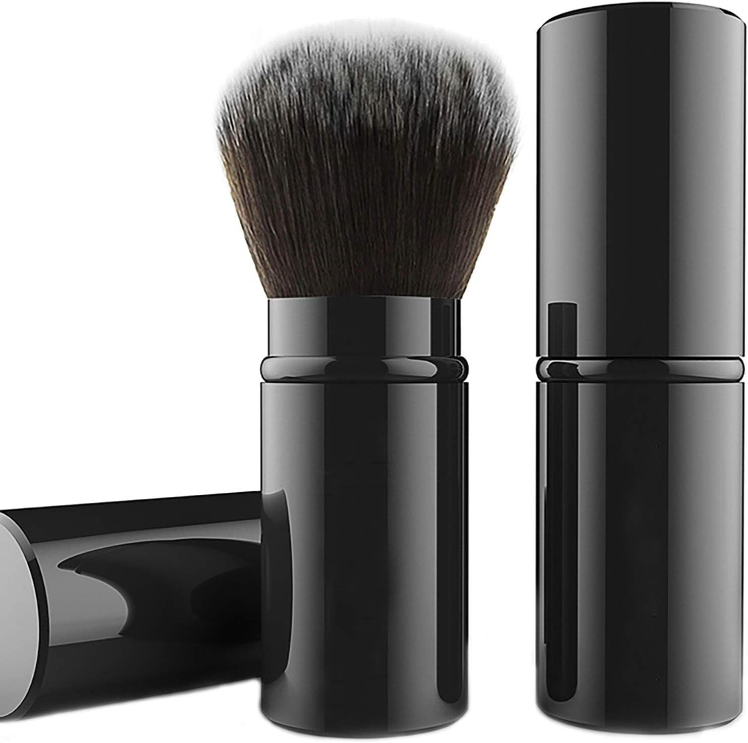 Falliny Brocha de maquillaje retráctil Kabuki para polvos de viaje, para colorete, bronceador, pulido, cosméticos, maquillaje en polvo, portátil, colorete facial con cubierta