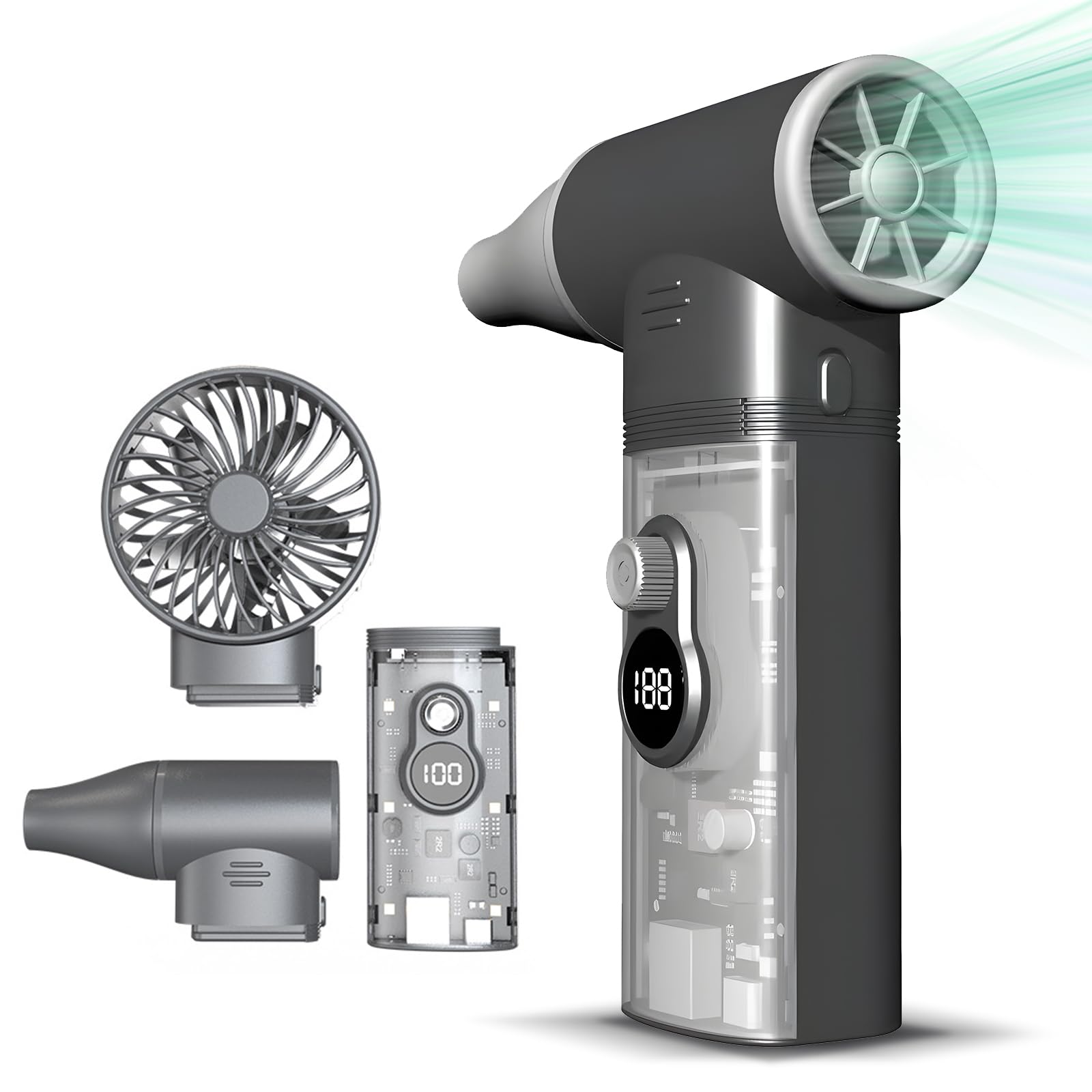 Compressed Air Duster Electric Air Duster Rechargeable 3 in 1 100000RPM 30 Speed LED Light 28W Cordless for Computer Car Home Cleaning-image-40