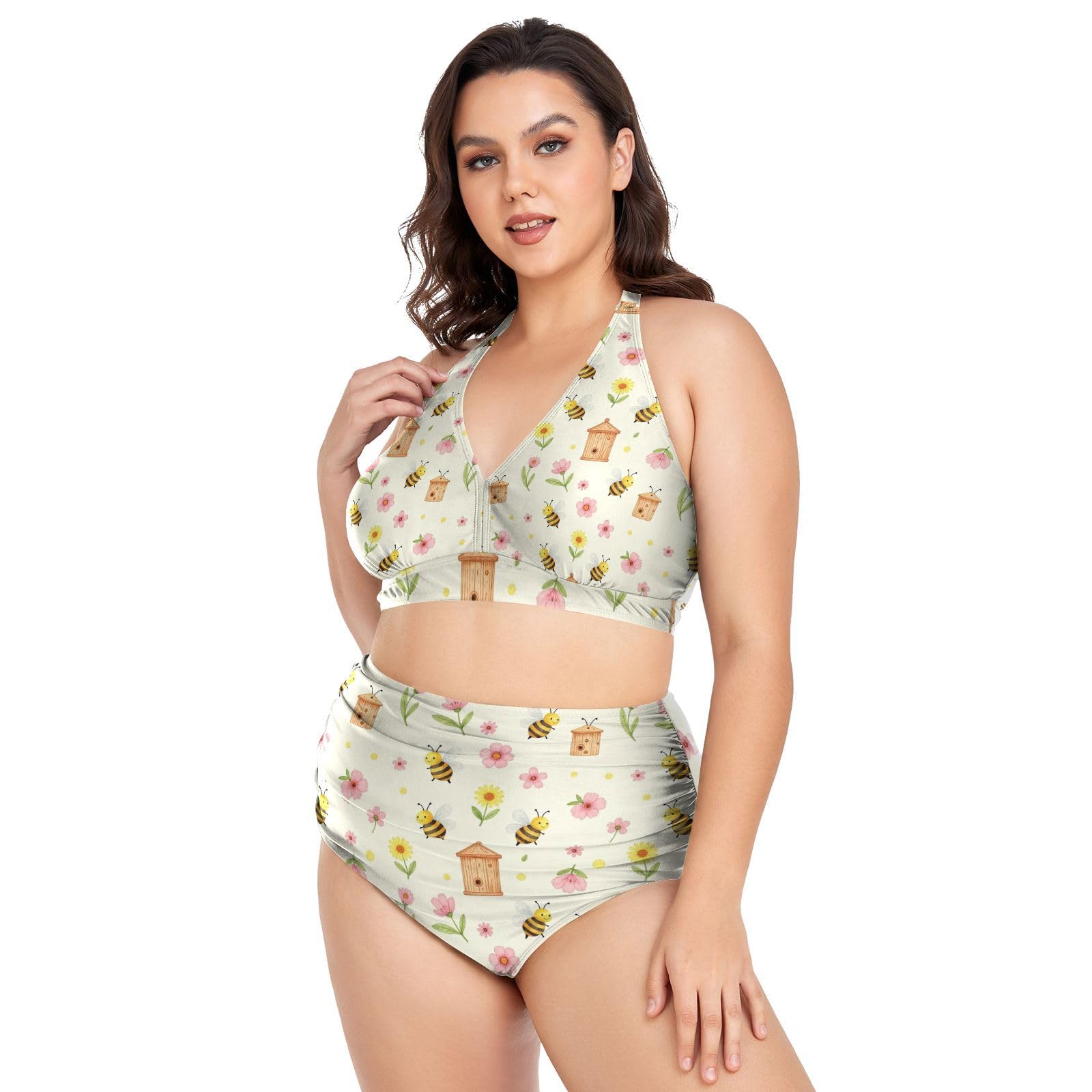 FRODOTGV Costumi da bagno da donna curvy, da L a 4XL | Materiale liscio e setoso ad alta elasticità, sagomato 3D, per vacanze estive in spiaggia e cottage con fiori a bordo piscina