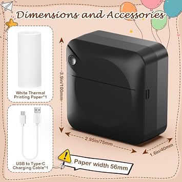 HuiJuKeJi Mini Thermal Inkless Printer,Smart Bluetooth Pocket Printer with 1 Rolls Thermal Paper for iOS&Android, Portable Receipt Printer for Photo Note Memo (Black)