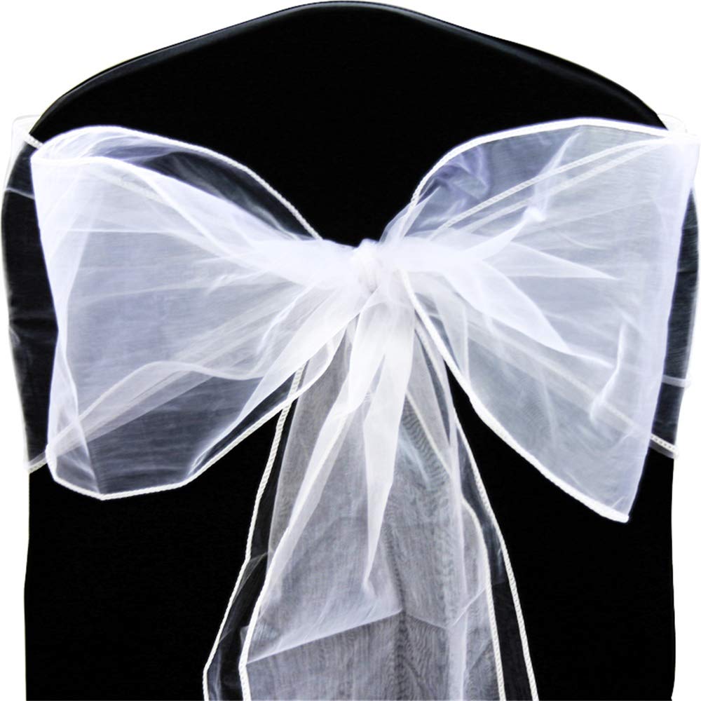Time to Sparkle Pack of 200 Organza Sashes 22x280cm/9x110inch Wider Sash Fuller Bows Chair Cover Bows Sash for Wedding Party Birthday Decoration - White