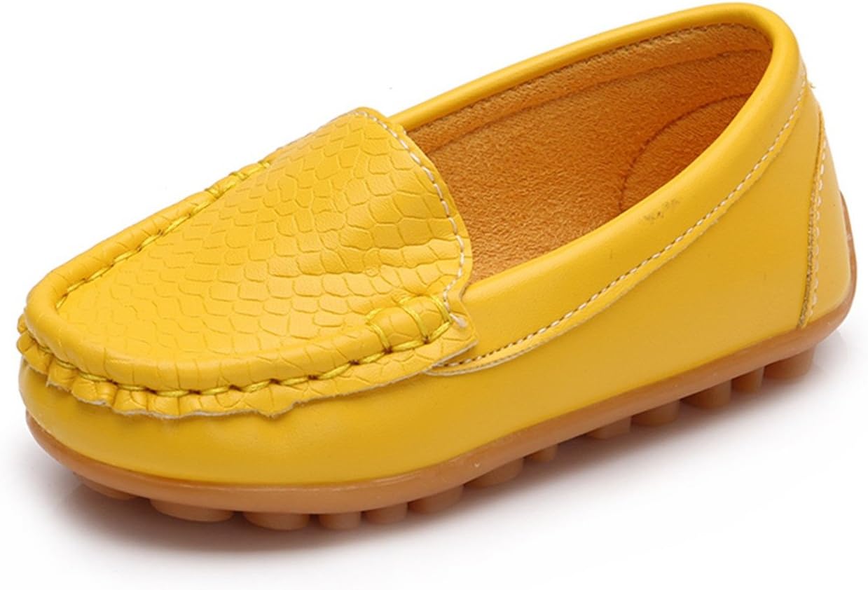 E-FAK Toddler Boys Girls Loafer Shoes Soft Synthetic Leather Slip On Moccasin Flat Boat Dress Shoes(Toddler/Little Kid/Big Kid)(1 Little Kid,Yellow)