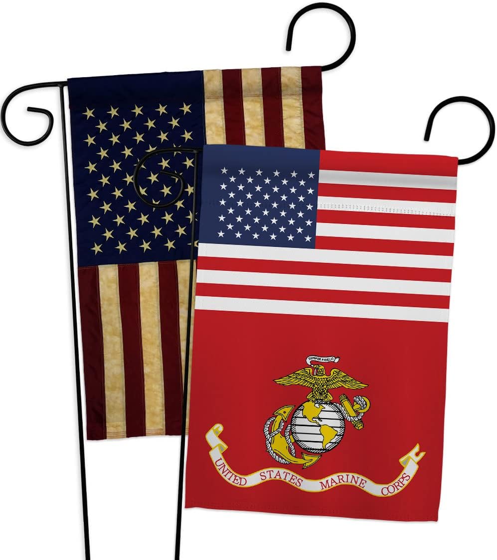 US Marine Corps Garden Flags Pack Armed Forces USMC Semper Fi United State American Military Veteran Retire Official USA Vintage Applique Small Gift Yard House Banner Double-Sided Made In 13 X 18.5