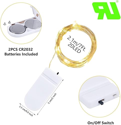 Miniatura 7 de Paquete de 6 luces de hadas que funcionan con pilas, cadena corta de alambre plateado de 7 pies, luces de luna estrellada de luciérnaga, mini luces