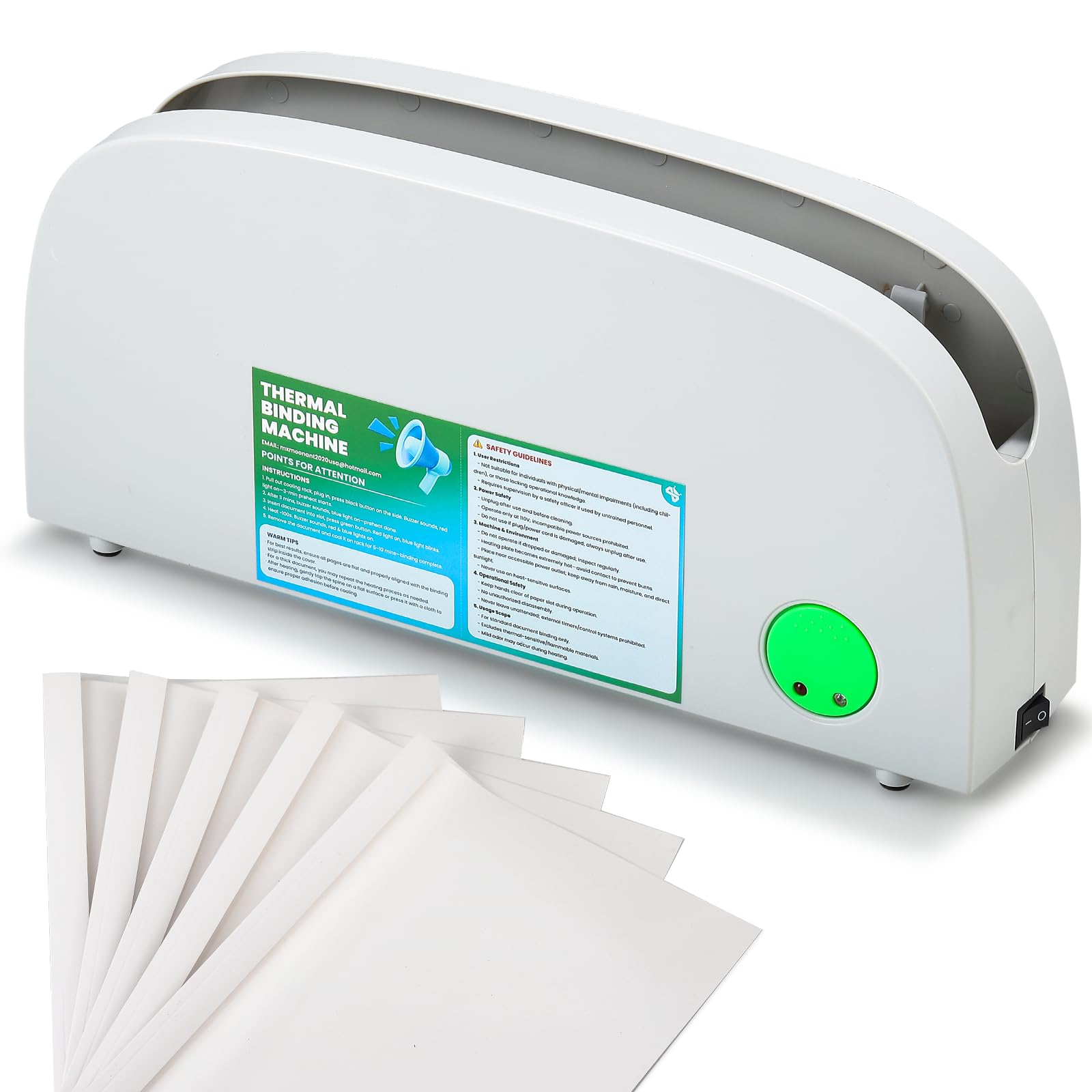 Machine à reliure thermique Mxmoonant pour papier A4 A5 Letter, épaisseur 33 mm, préchauffage 3 min, design compact avec support de refroidissement et 5 couvertures