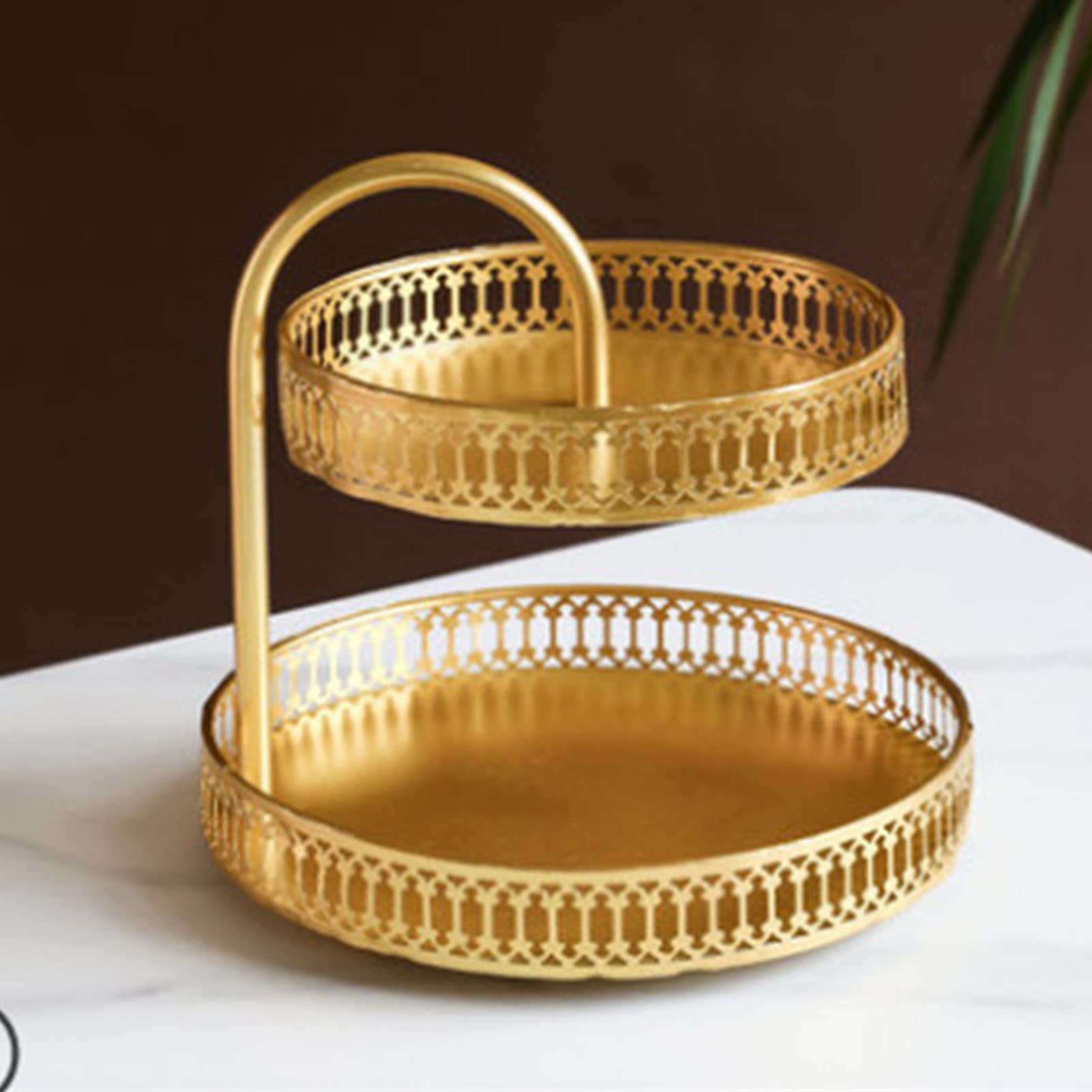 Double Layer Fruit Plate Dessert Stand Pastry Tray Decorative Copper Gold Biscuits Dessert Display Plate Cupcake Tower Dessert Stand Cake Stand Tray Rackfor Wedding(Vertical Grain)