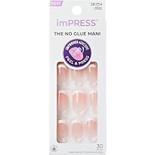Kiss Impress No Glue Mani Press On Nails, Design,#39;Chic French', White, Short Size, Squoval Shape, Includes 30 Nails, Prep Pad, 1 Manicure Stick, 1 Mini File
